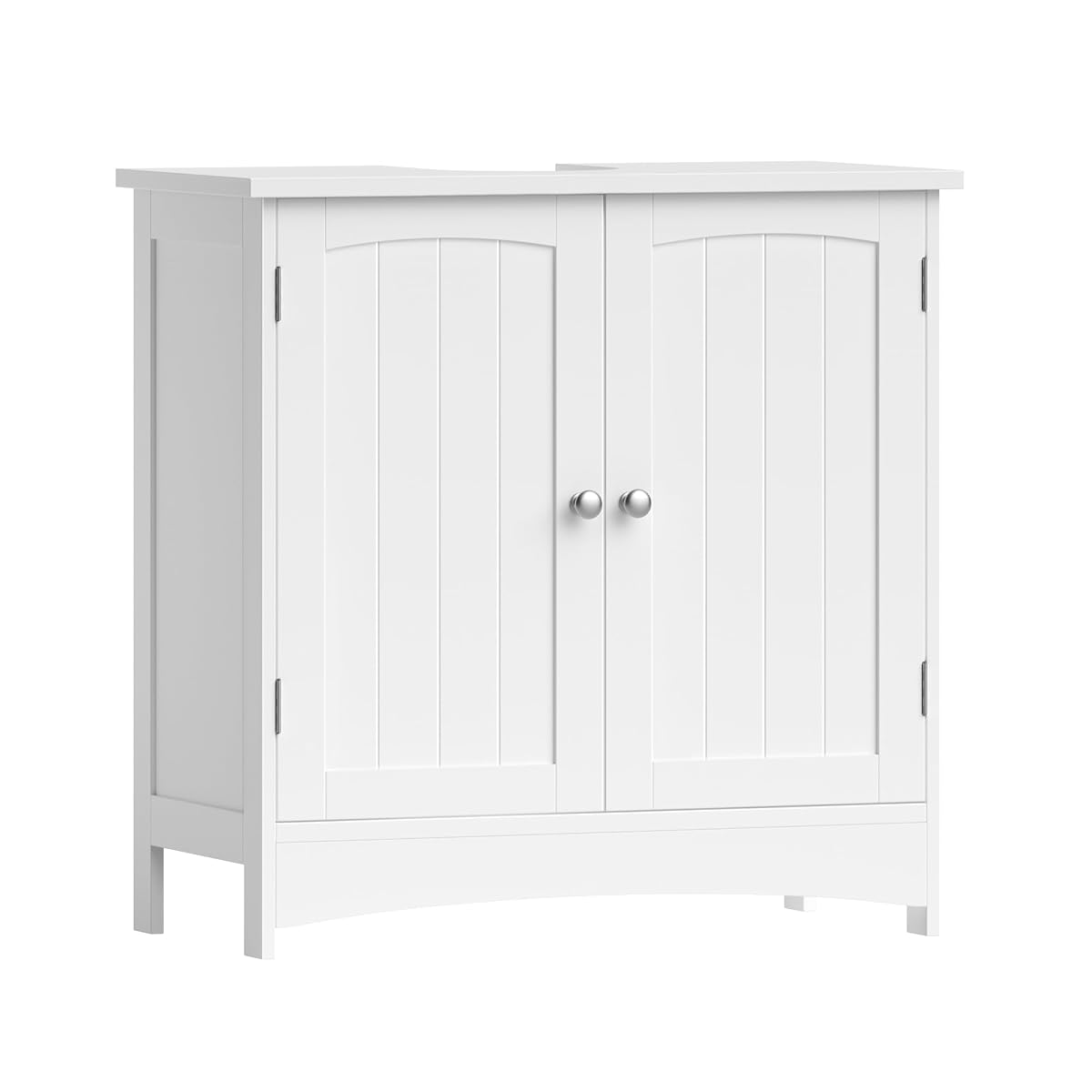 Meuble sous lavabo blanc à deux portes avec panneaux farmhouse et étagère intérieure réglable