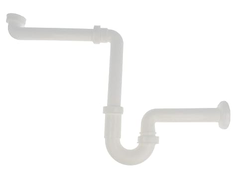Siphon de lavabo blanc avec tube plongeur coudé et sortie orientée vers le mur