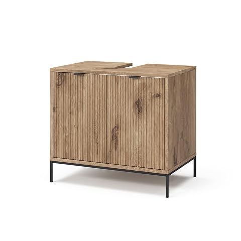 Meuble sous-lavabo Vicco Eliza à deux portes, finition chêne et pieds métalliques