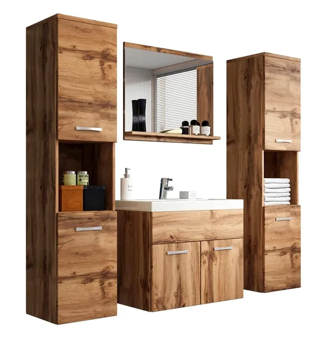 Ensemble de salle de bain Montréal XL avec deux colonnes, meuble vasque, lavabo en céramique et miroir