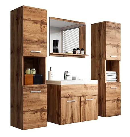 Ensemble de salle de bain Montréal XL avec deux colonnes, meuble vasque, lavabo en céramique et miroir