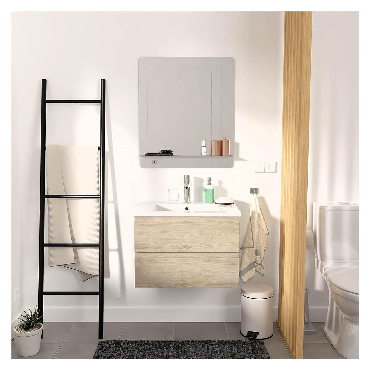 Meuble vasque Sorrento en décor chêne avec vasque blanche intégrée et deux tiroirs