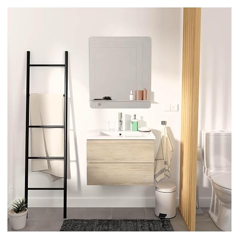 Meuble vasque Sorrento en décor chêne avec vasque blanche intégrée et deux tiroirs