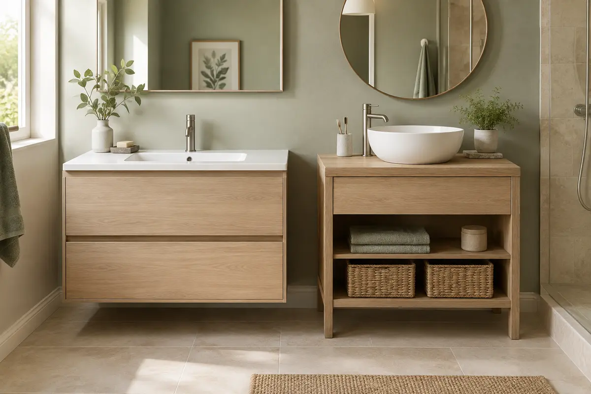 Comparaison d’un meuble sous lavabo à vasque intégrée et d’un meuble avec vasque à poser